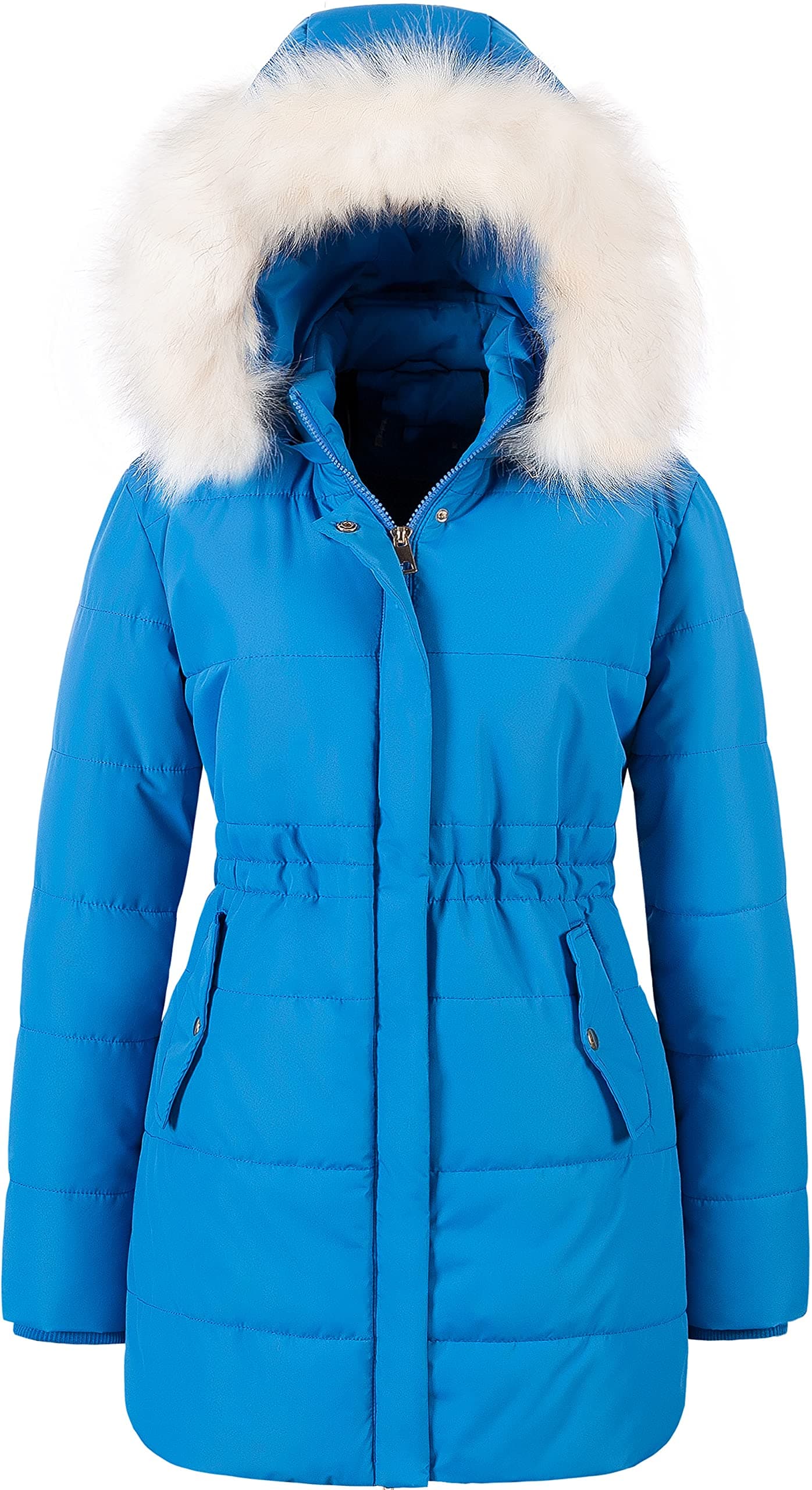 Chrisuno Women's Winter Warm Puffer Jacket with Faux Fur Hood