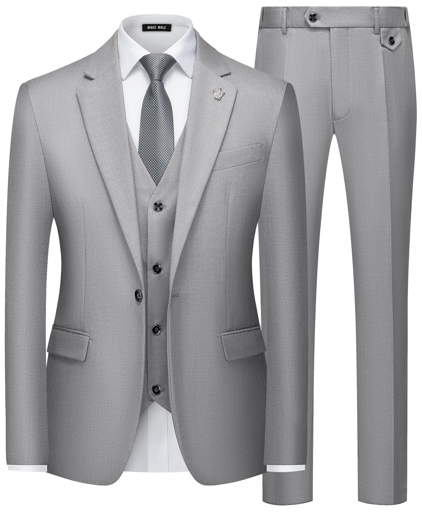 MAGE Men Slim Fit 3PC Tuxedo Suit Blazer Vest Pants Set