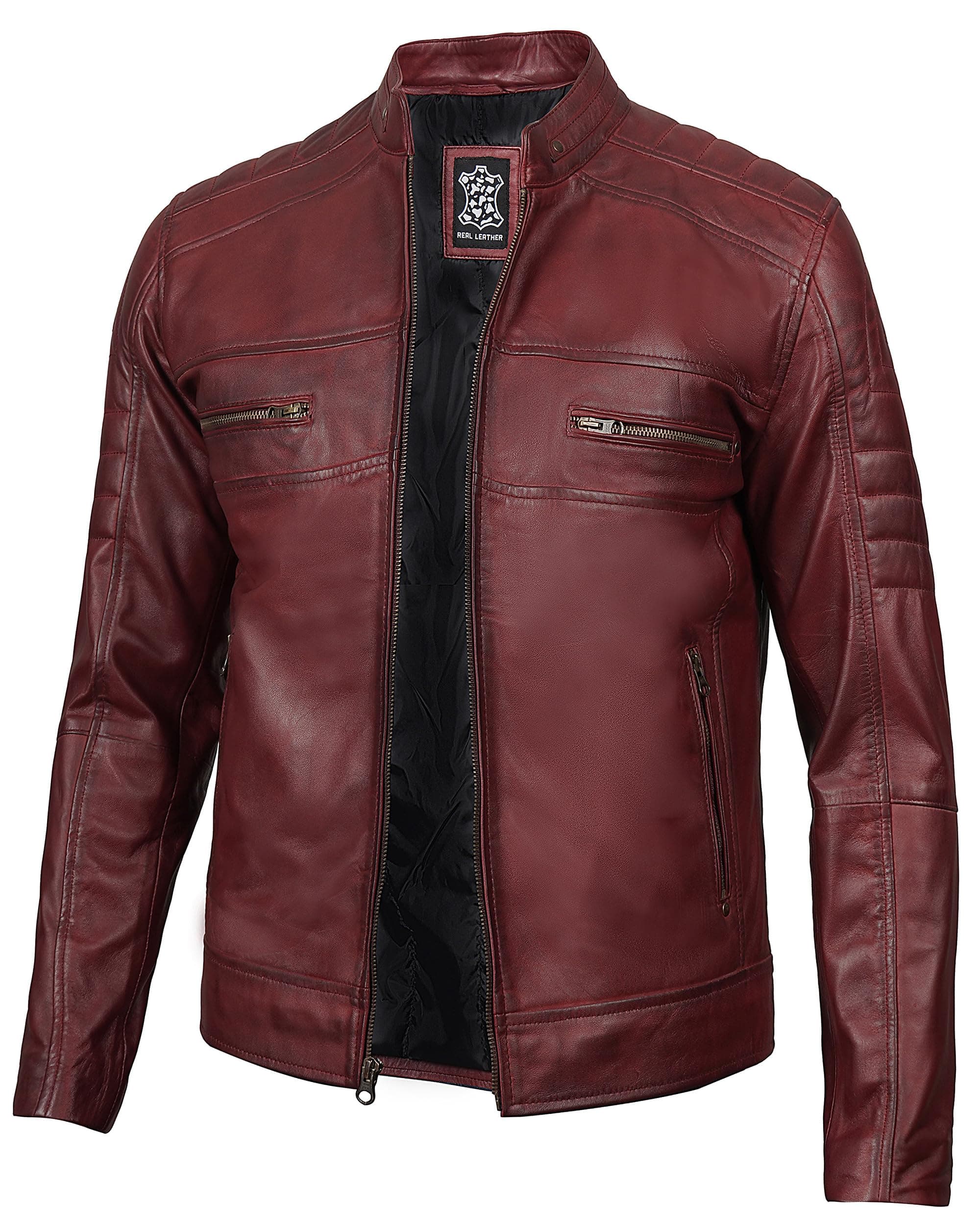 Decrum Men's Cafe Racer Leather Jacket - Real Lambskin Fashion