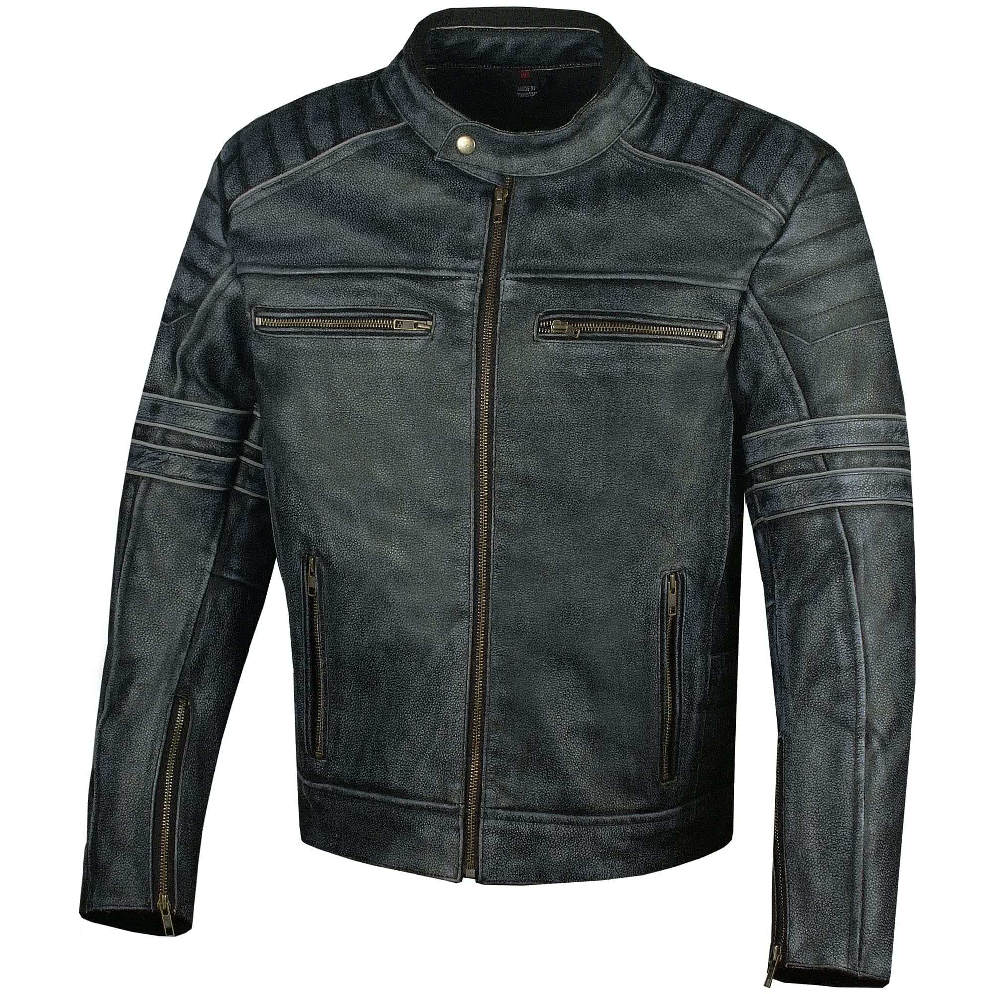 Men's Armor High Visibility Shadow Motorcycle Jacket - Distressed Black Leather