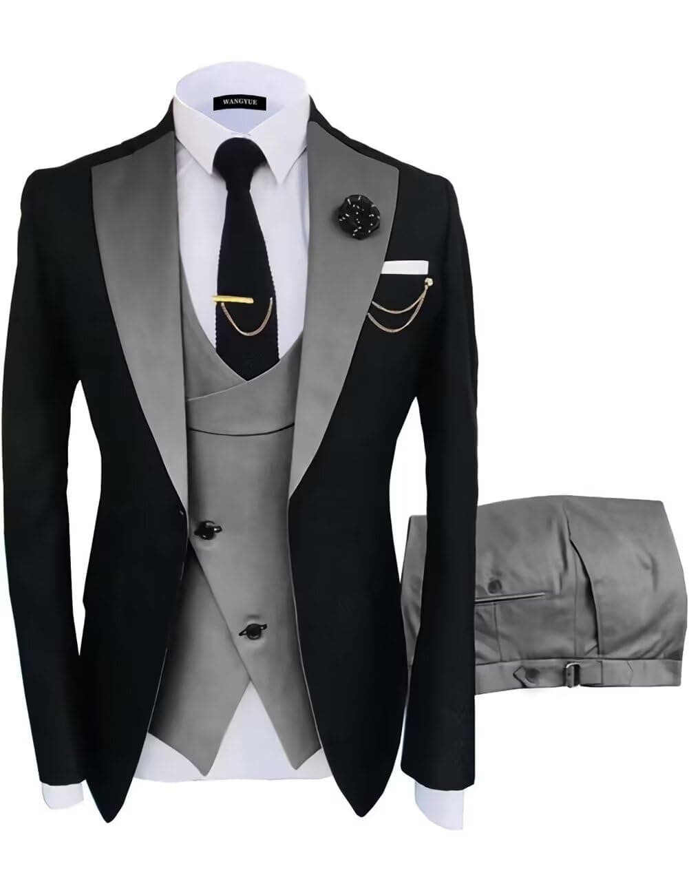 Wangyue Men's Slim Fit 3-Piece Suit for Wedding and Formal Business