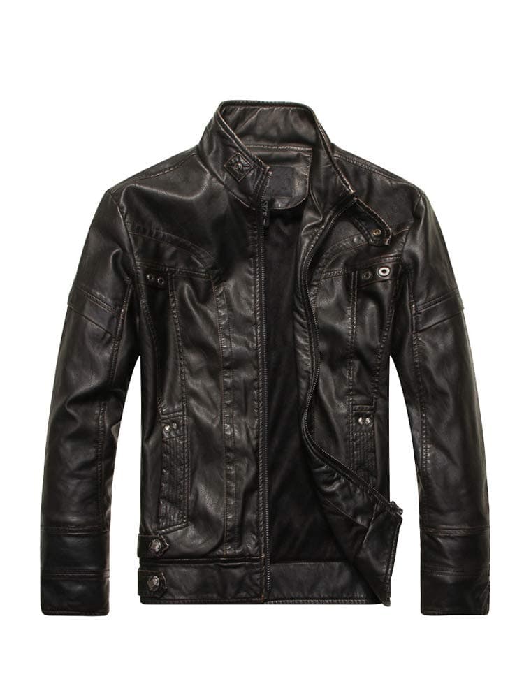 Vintage Stand Collar Men's Faux Leather Jacket for Motorcycle Riders