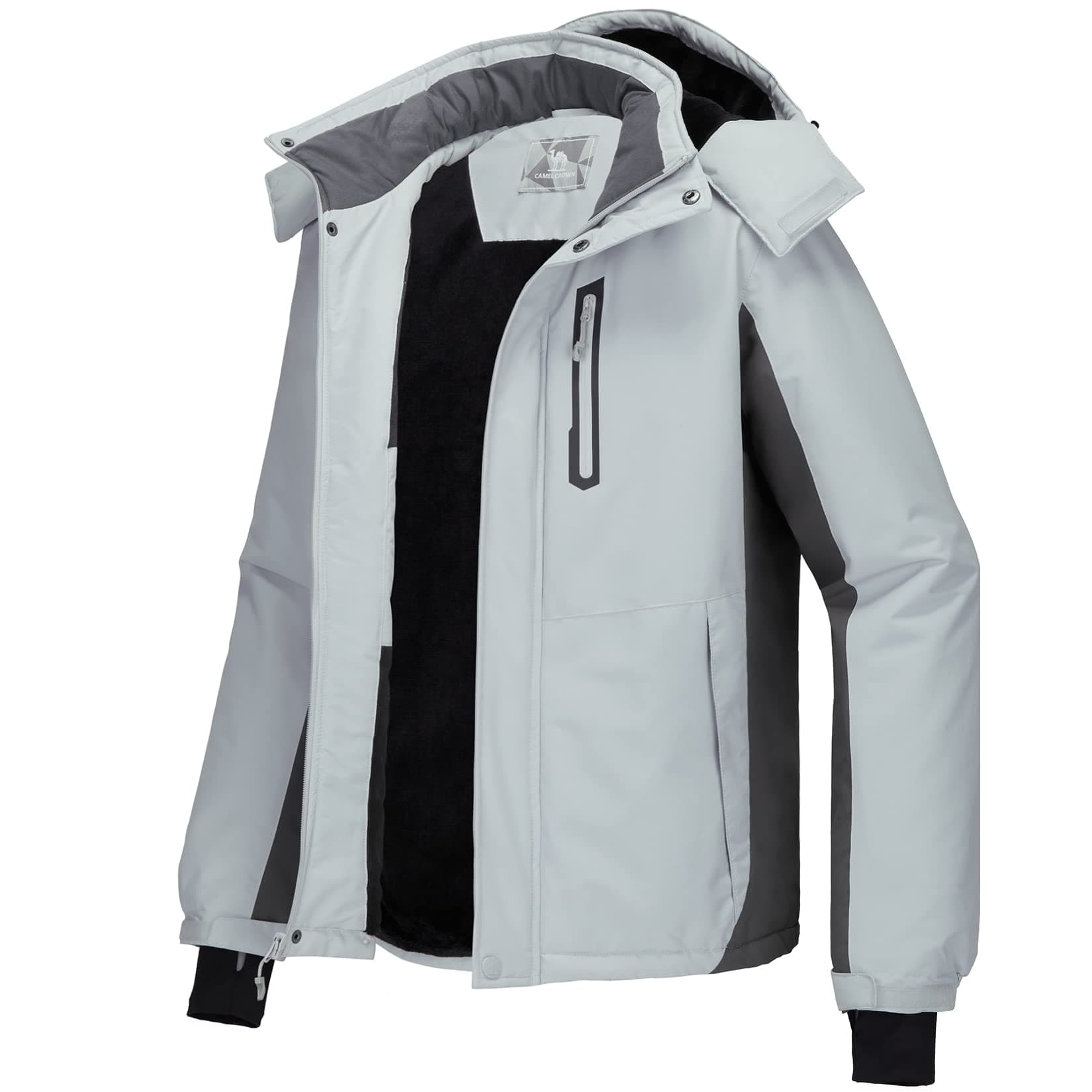 Men's Waterproof Ski Jacket with Detachable Hood and Fleece Lining