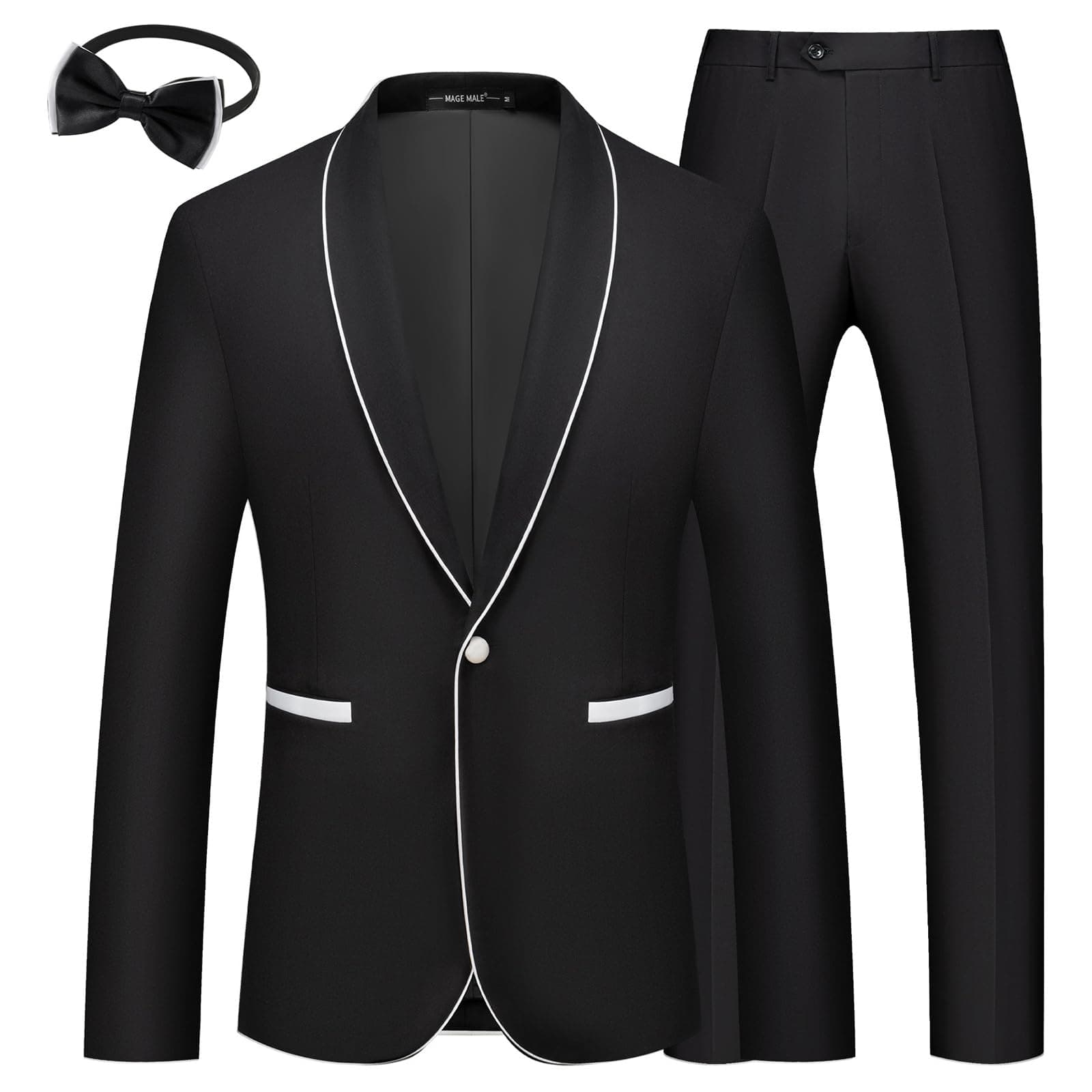 MAGE Mens Clashing Color Tuxedo Suit with Shawl Lapel Jacket and Pants