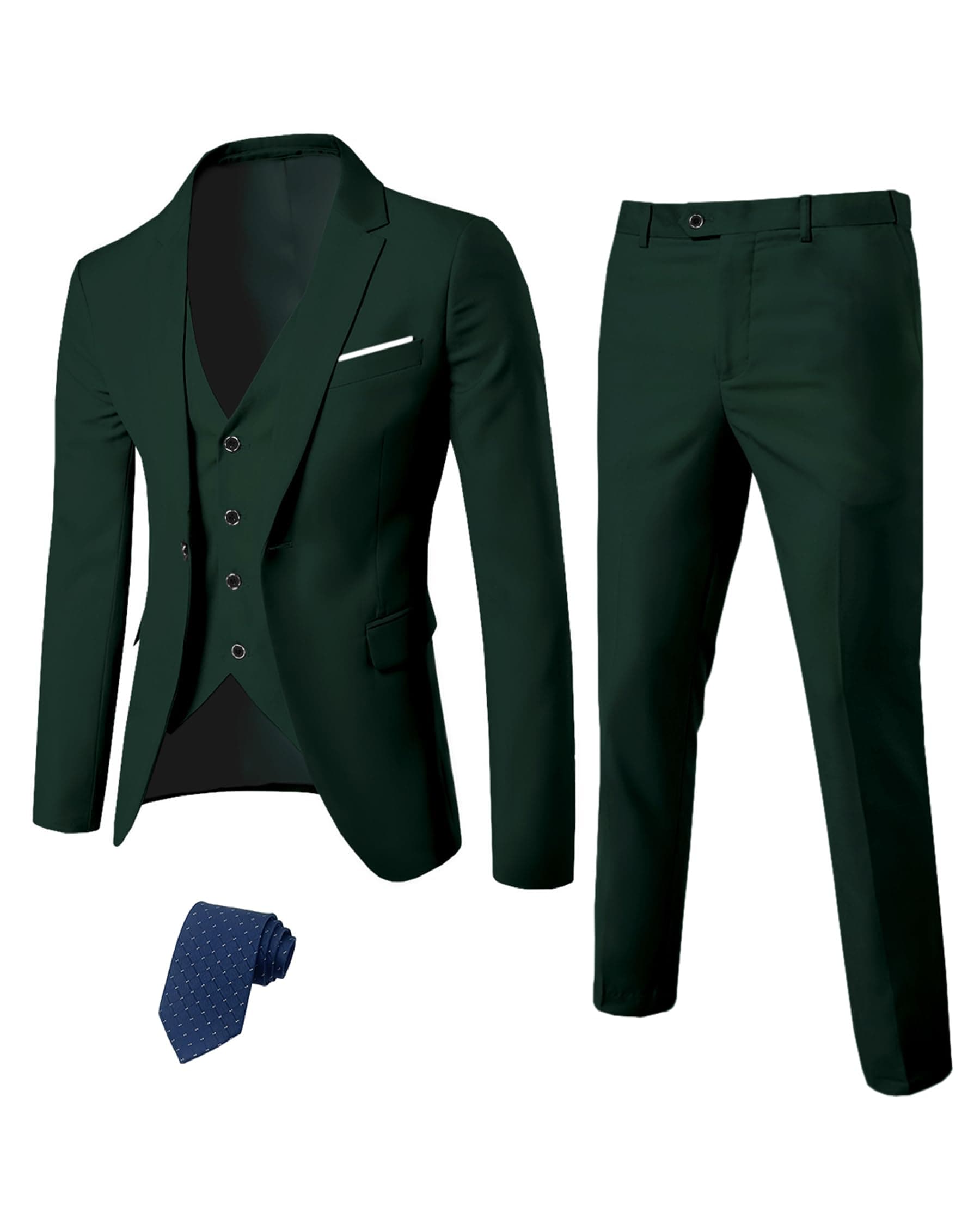 YND Men's Slim Fit 3Piece Suit Set with Blazer Vest Pants and Tie
