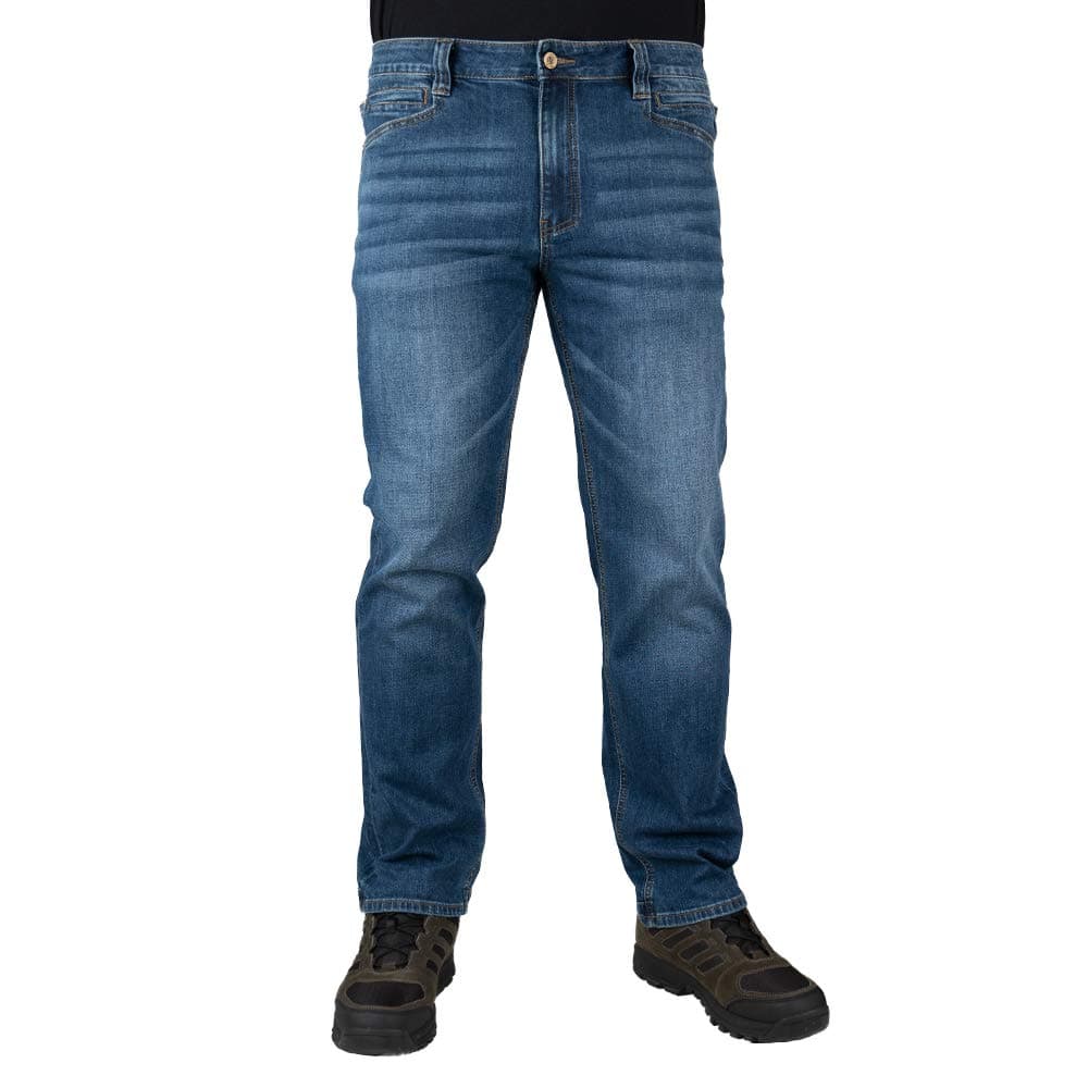 LA Police Gear Men's Durable Stretch Tactical Jeans - Terrain Flex Slim Fit, Multi-Pocket Design