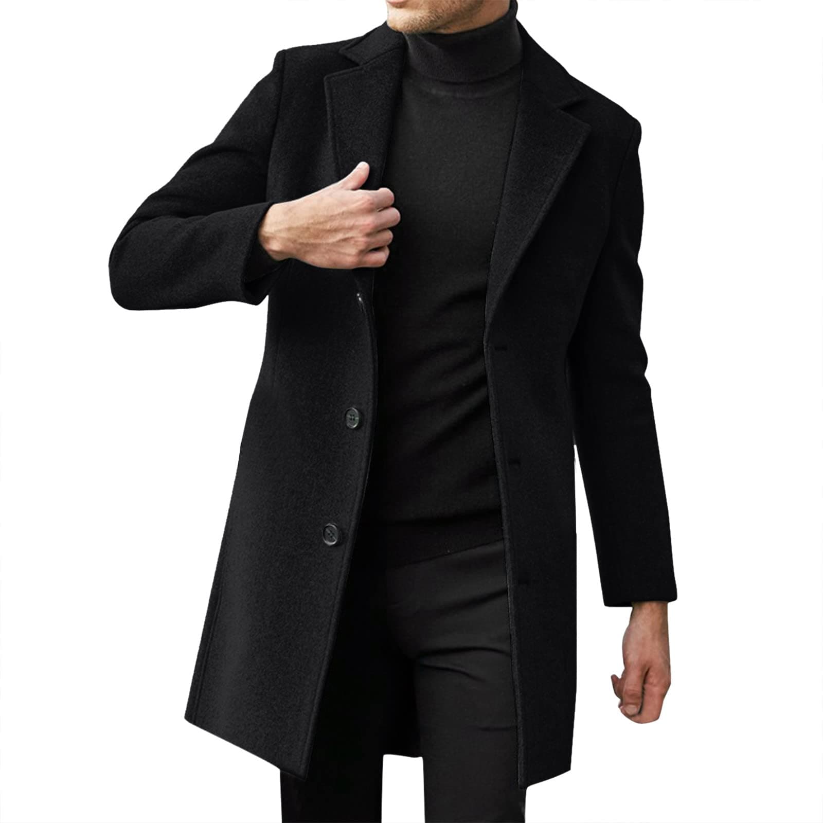 PETCDIM Men's Notched Collar Trench Coat Winter Warm Regular Fit Pea Jacket