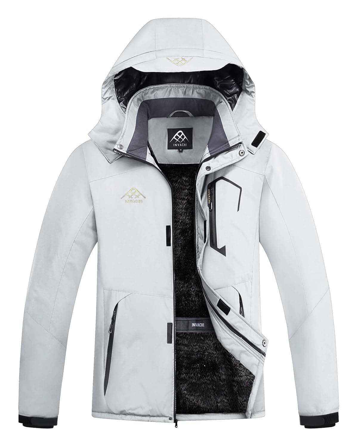 INVACHI Men's Warm Winter Waterproof Ski Jacket Windproof Hooded Raincoat