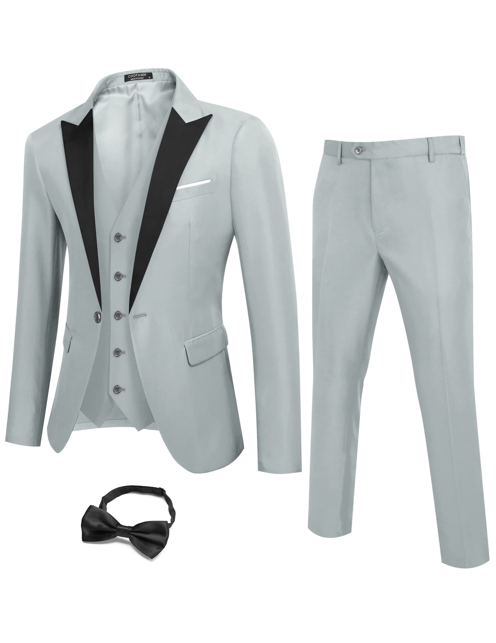 COOFANDY Men's Slim Fit Prom Tuxedo 3-Piece Suit with Blazer, Vest, Pants & Tie