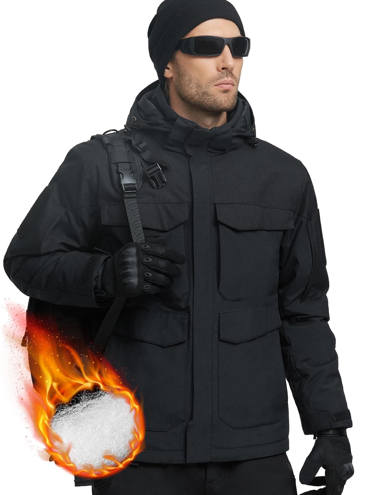 FREE SOLDIER Men's Waterproof Winter Ski Jacket with Detachable Hood and Multiple Pockets
