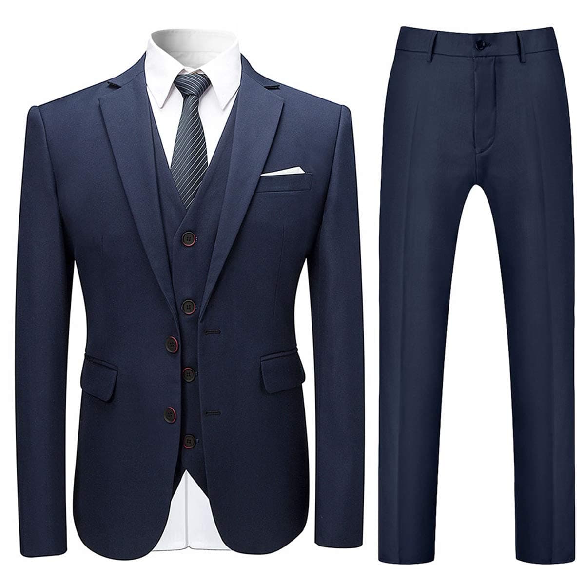 Cloudstyle Mens Classic Fit 3-Piece Wedding Dress Suit Jacket, Vest & Pants