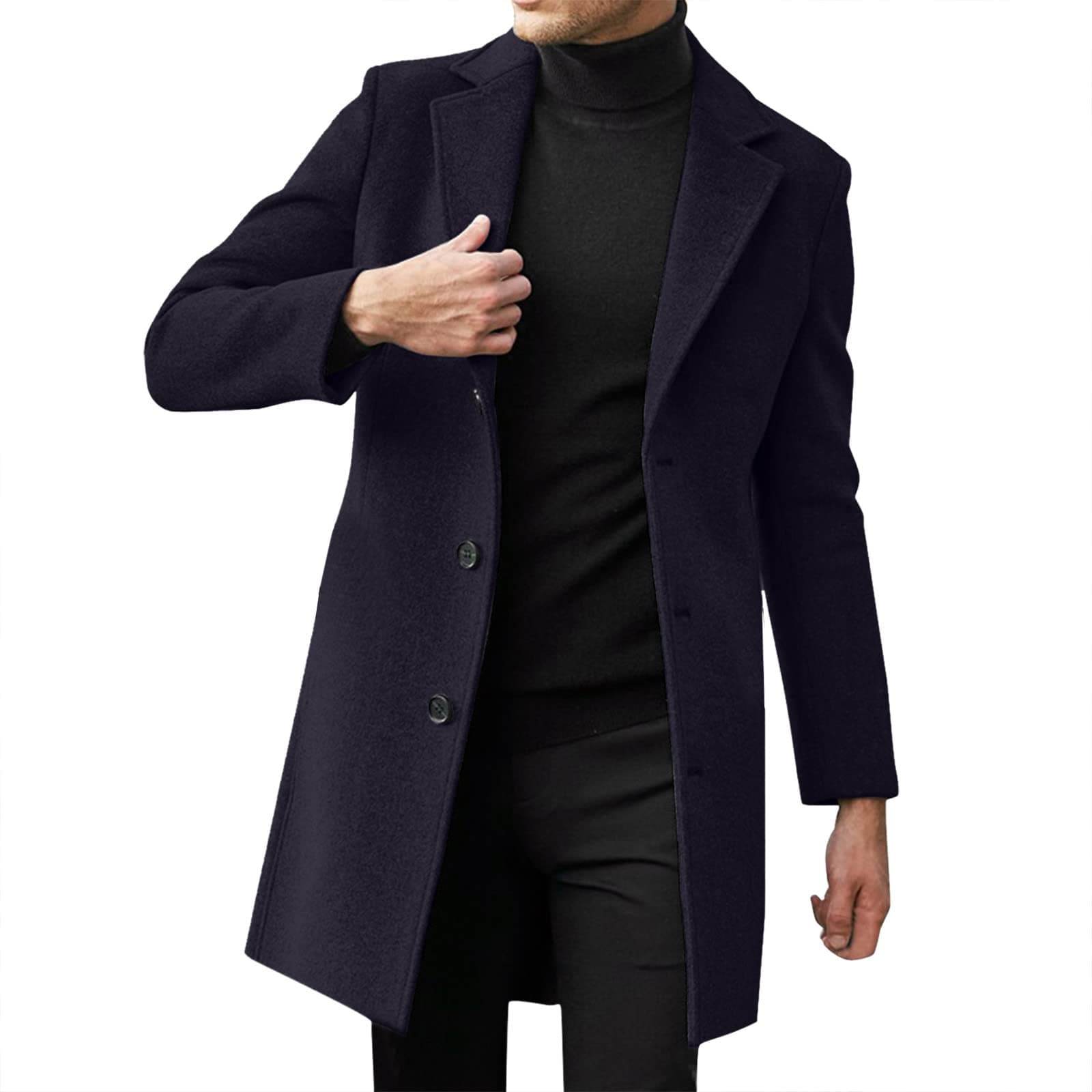 Men's Big and Tall Notched Lapel Woolen Pea Coats M-5XL