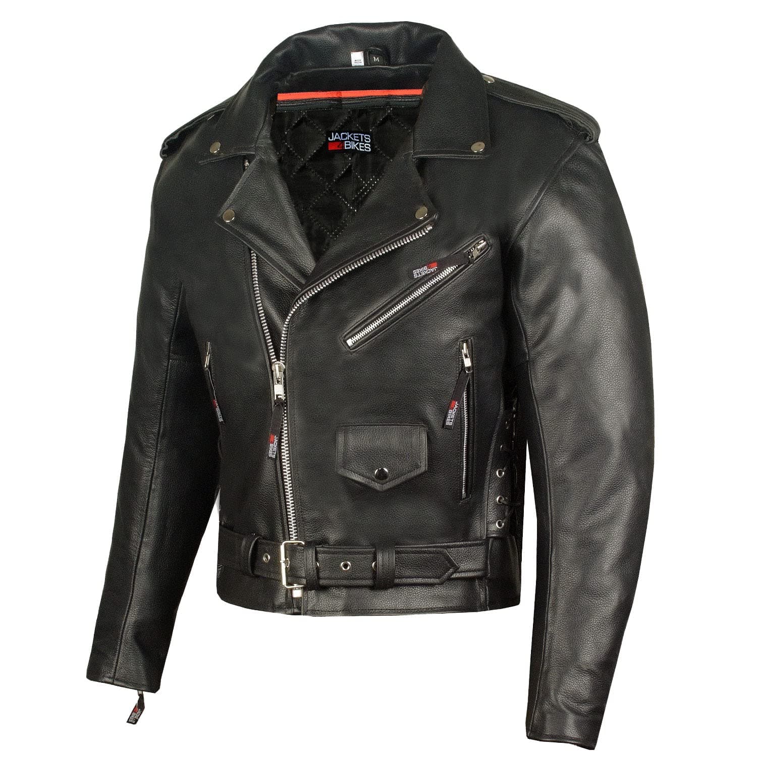 Men's Iconic Brando Leather Motorcycle Jacket - Premium Buffalo Hide, Side Laces, Concealed Pockets, All-Season Black L
