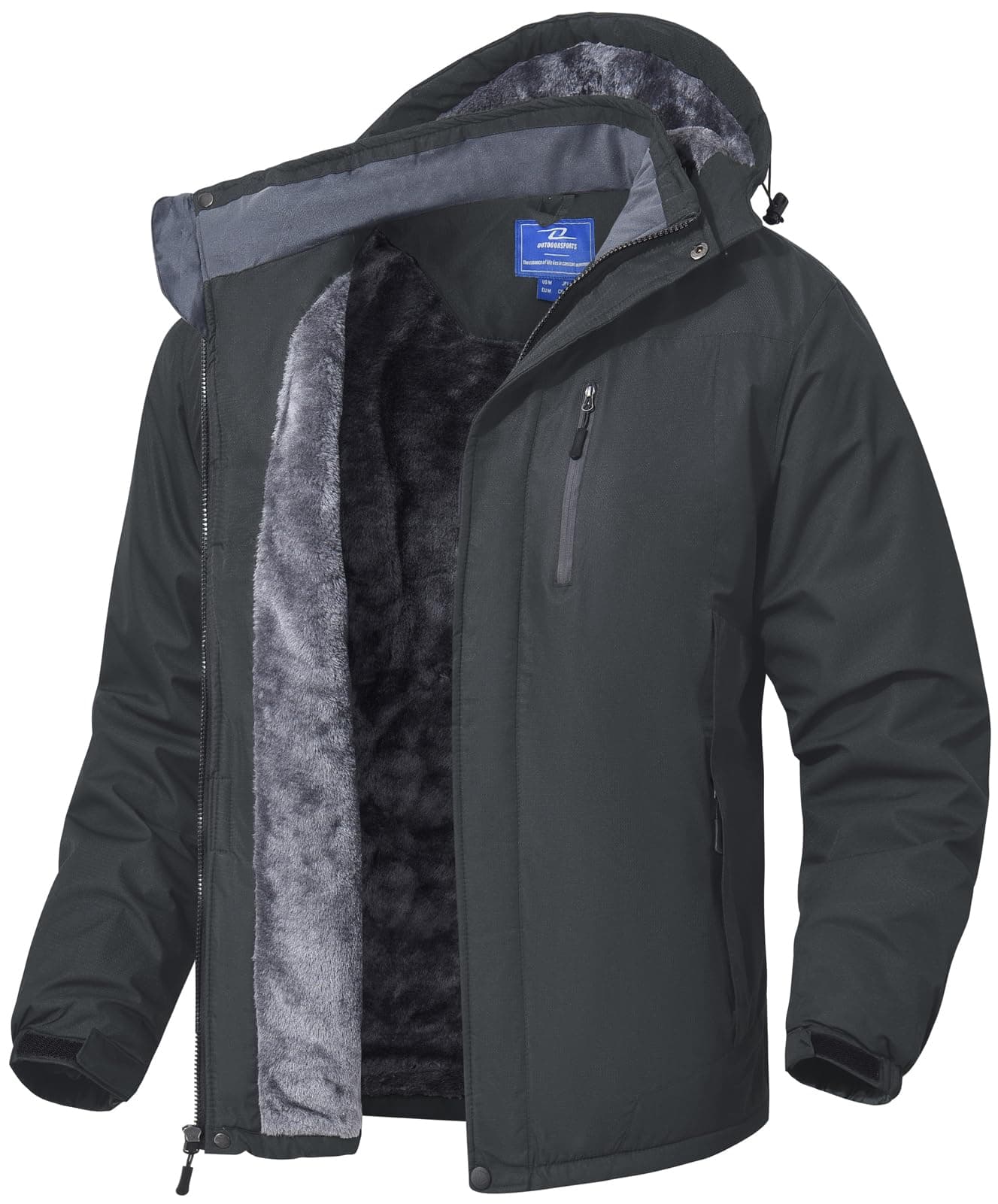SPOSULEI Mens Waterproof Skiing Jacket with Hood Windproof Fleece Liner Multi Pockets