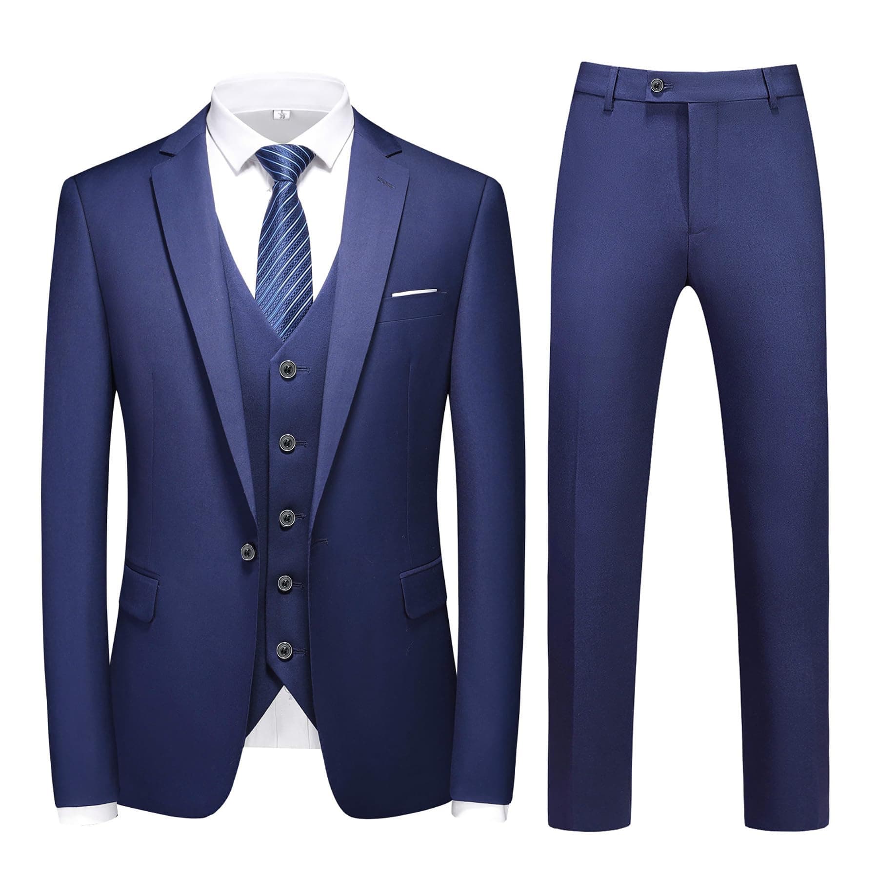 MOGU Mens Slim Fit 3 Piece Dress Suit Tuxedo One Button Side Vents