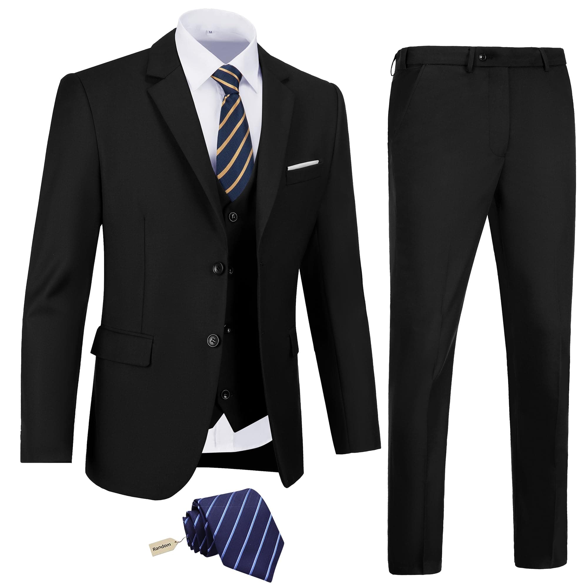 Amyox Men's Slim Fit 3 Piece Business Wedding Tux Suit Set Jacket Vest Pants Tie