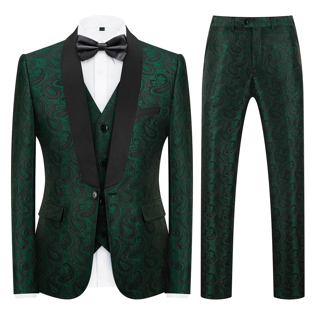 KUDMOL Men's Slim Fit Paisley Tuxedo 3-Piece Suit for Prom