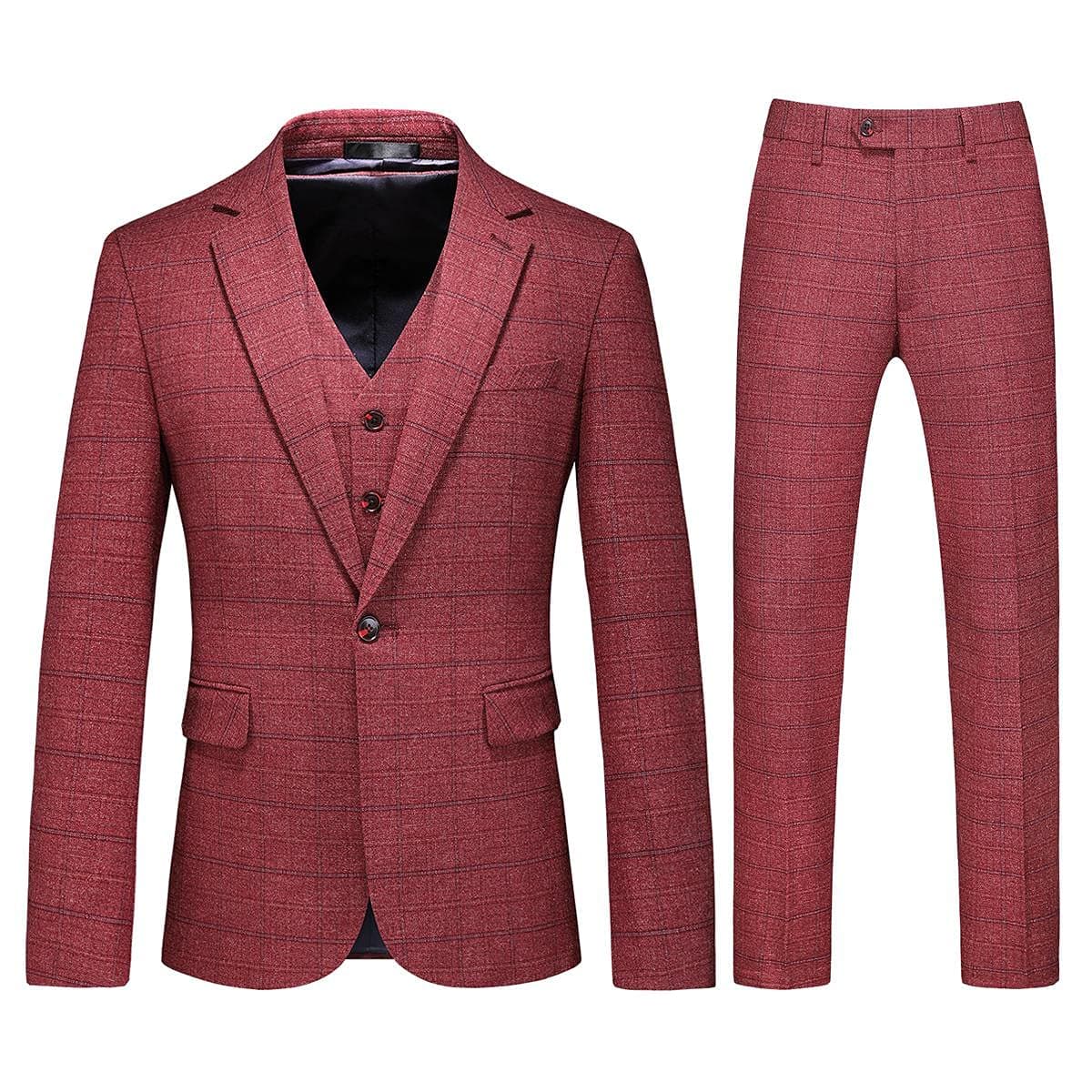 KUDORO Men's Slim Fit Tweed Plaid Suit Tuxedo Set