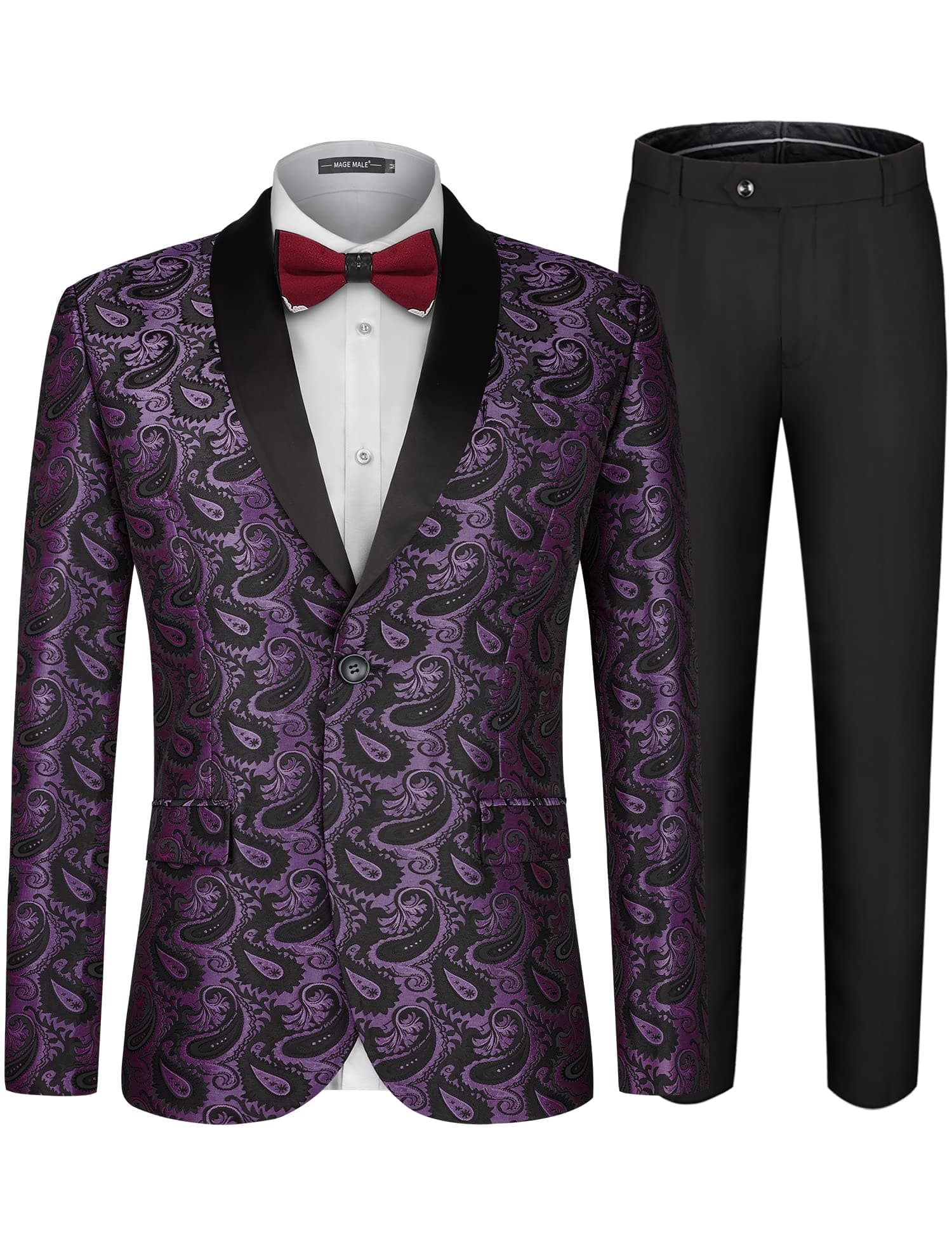 MAGE MALE Men's Slim Fit Floral Tuxedo Suit Jacket & Pants