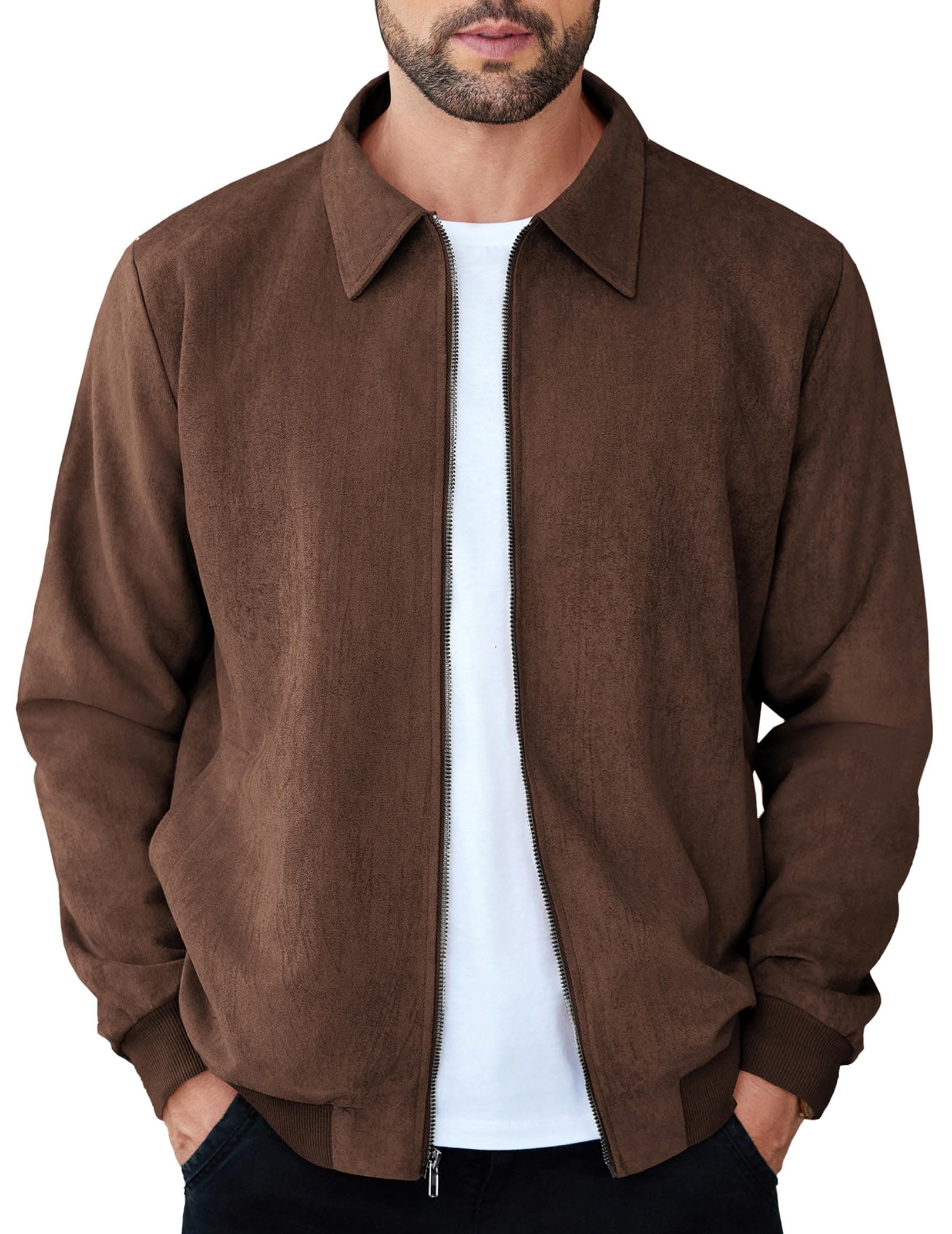 Men's Casual Suede Bomber Jacket