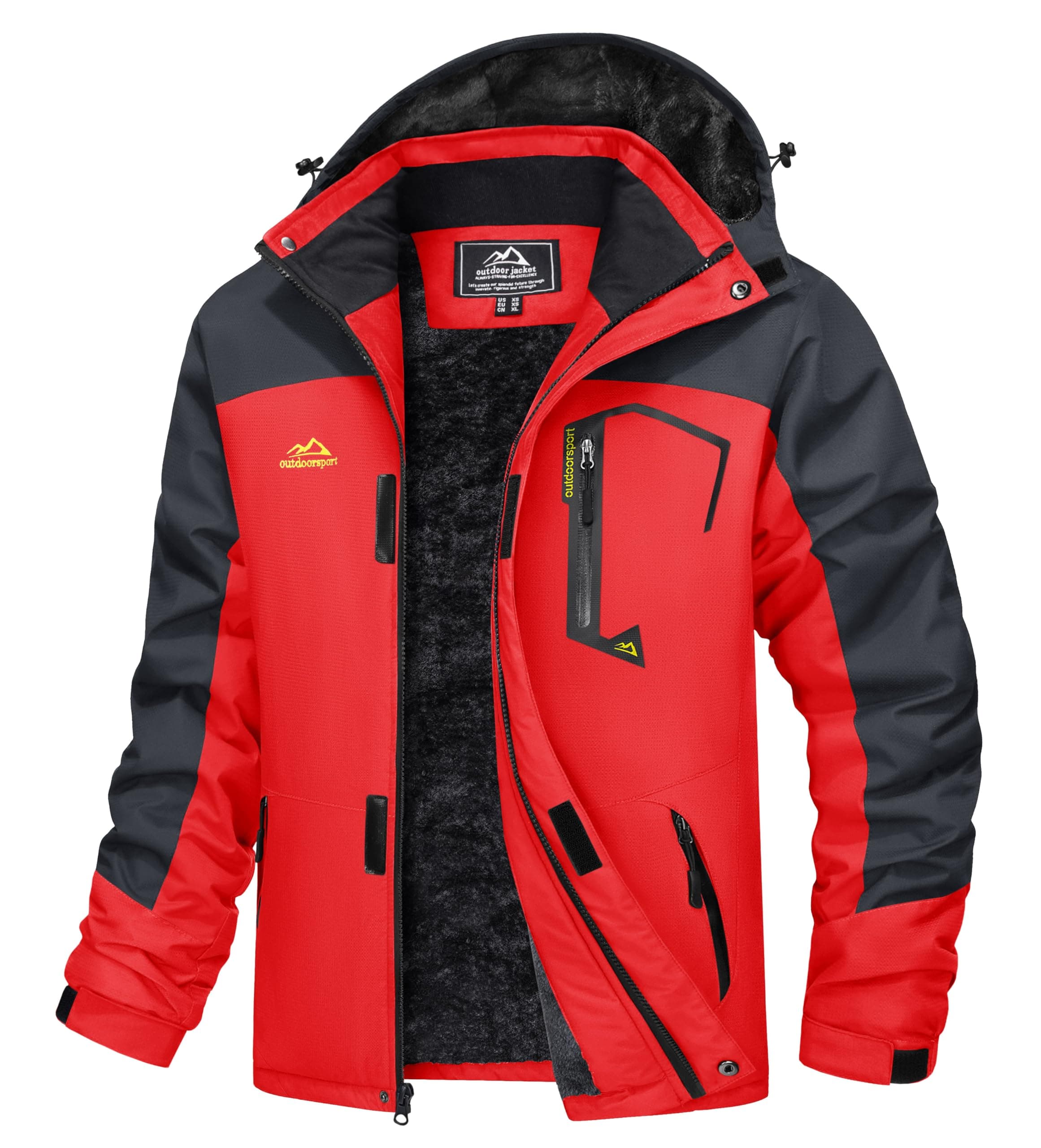 Men's Winter Snow Jacket with Fleece Lining and Multiple Pockets