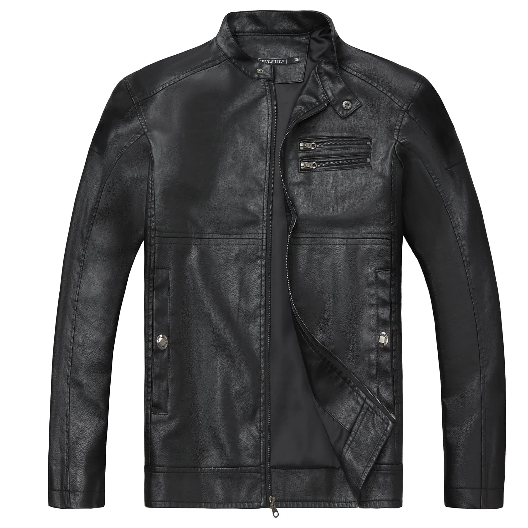 WULFUL Men's Stand Collar Lightweight Faux Leather Motorcycle Jacket for Men in Cold Weather
| WULFUL Global Recycled Stand Collar Men's Leather Jacket for Motorcyclists
| WULFUL Men's Lightweight Stand Collar Faux Leather Jacket Perfect for Urban R