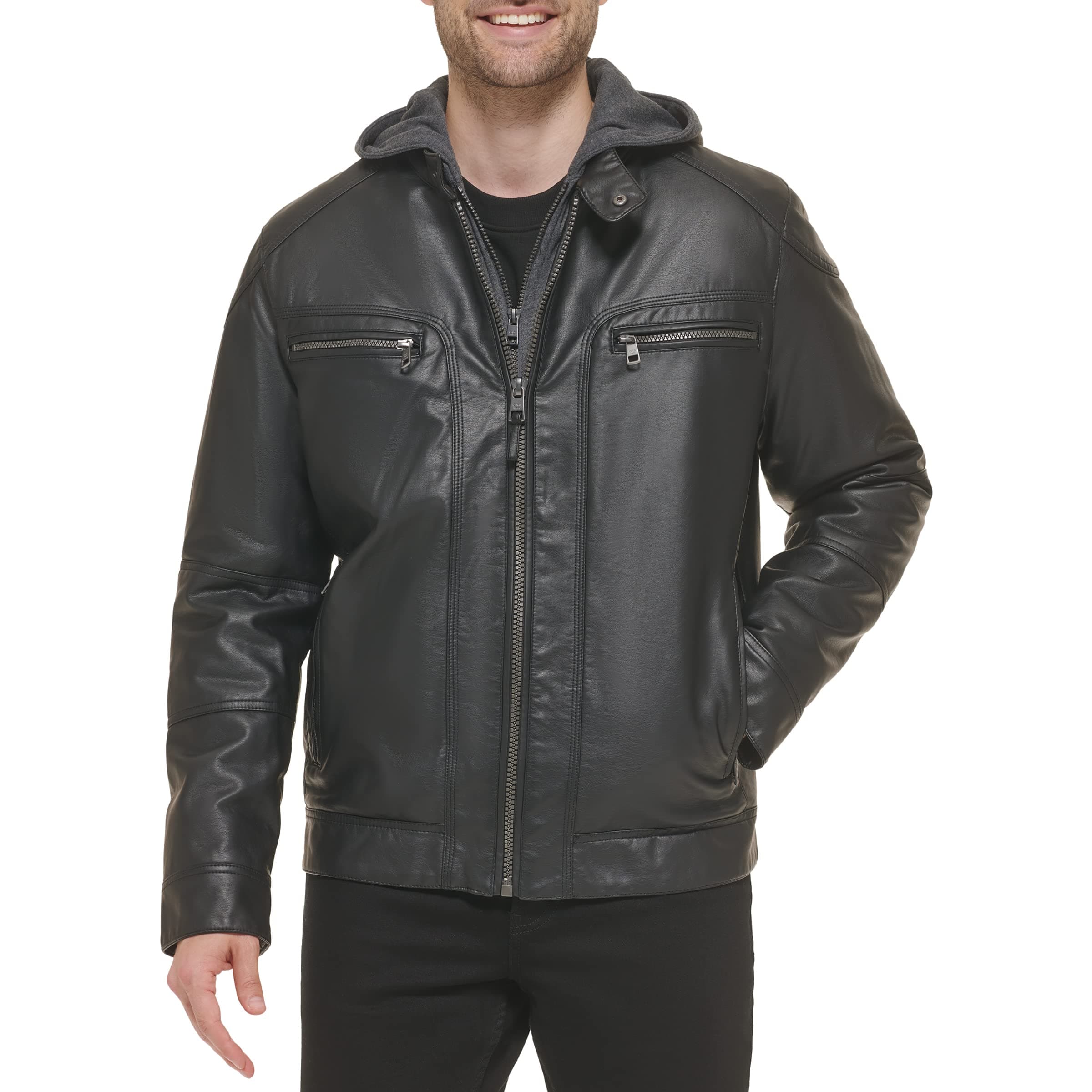 Calvin Klein Men's Motorcycle Jacket with Hoodie