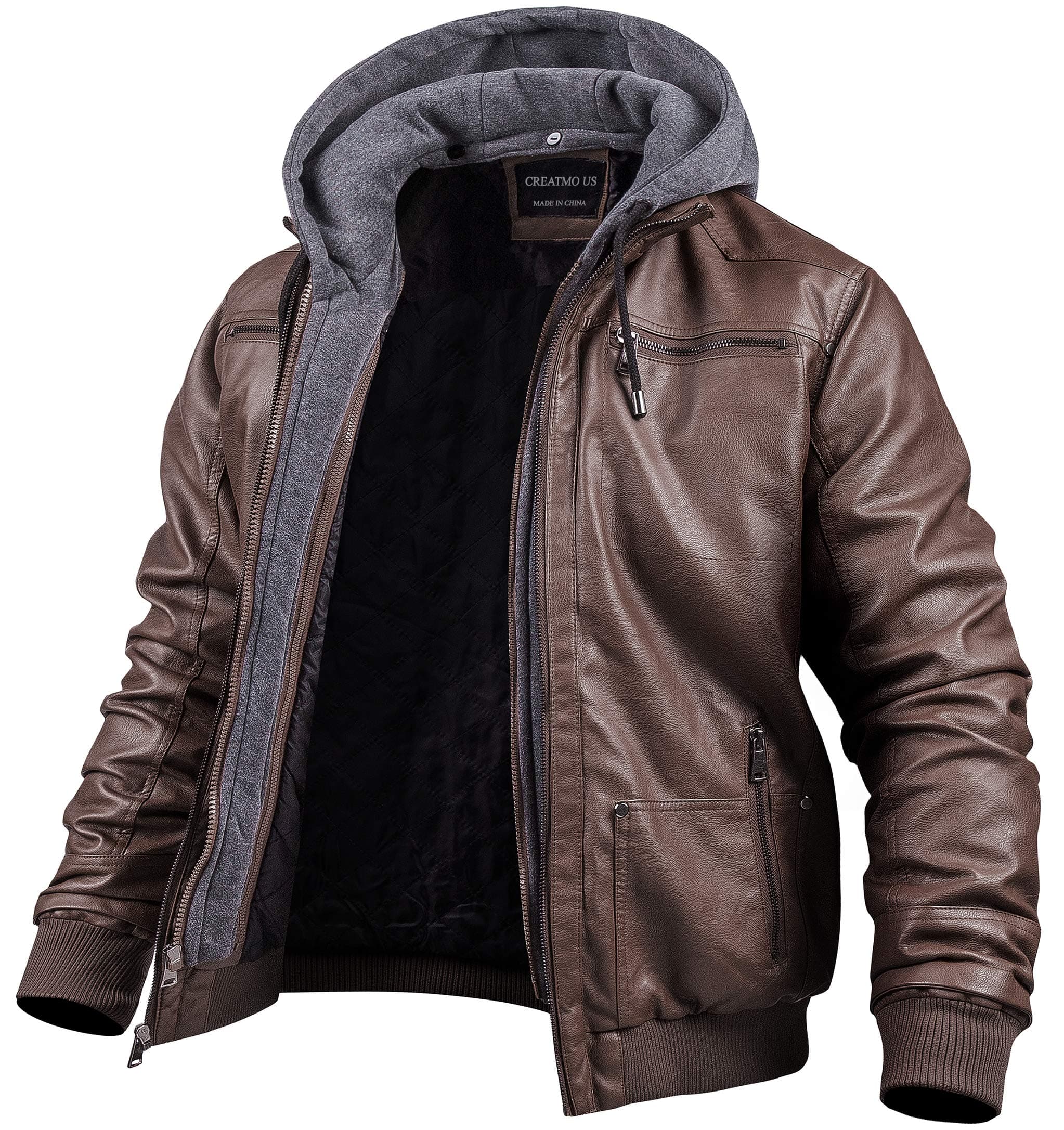 CREATMO US Men's Faux Leather Motorcycle Jacket Waterproof Windproof PU Moto Vintage Bomber Hoodie
| CREATMO US Men's Faux Leather Jacket with Removable Hood Vintage Moto Windproof PU Bomber
| CREATMO US Men's Faux Leather Moto Jacket Waterproof Win