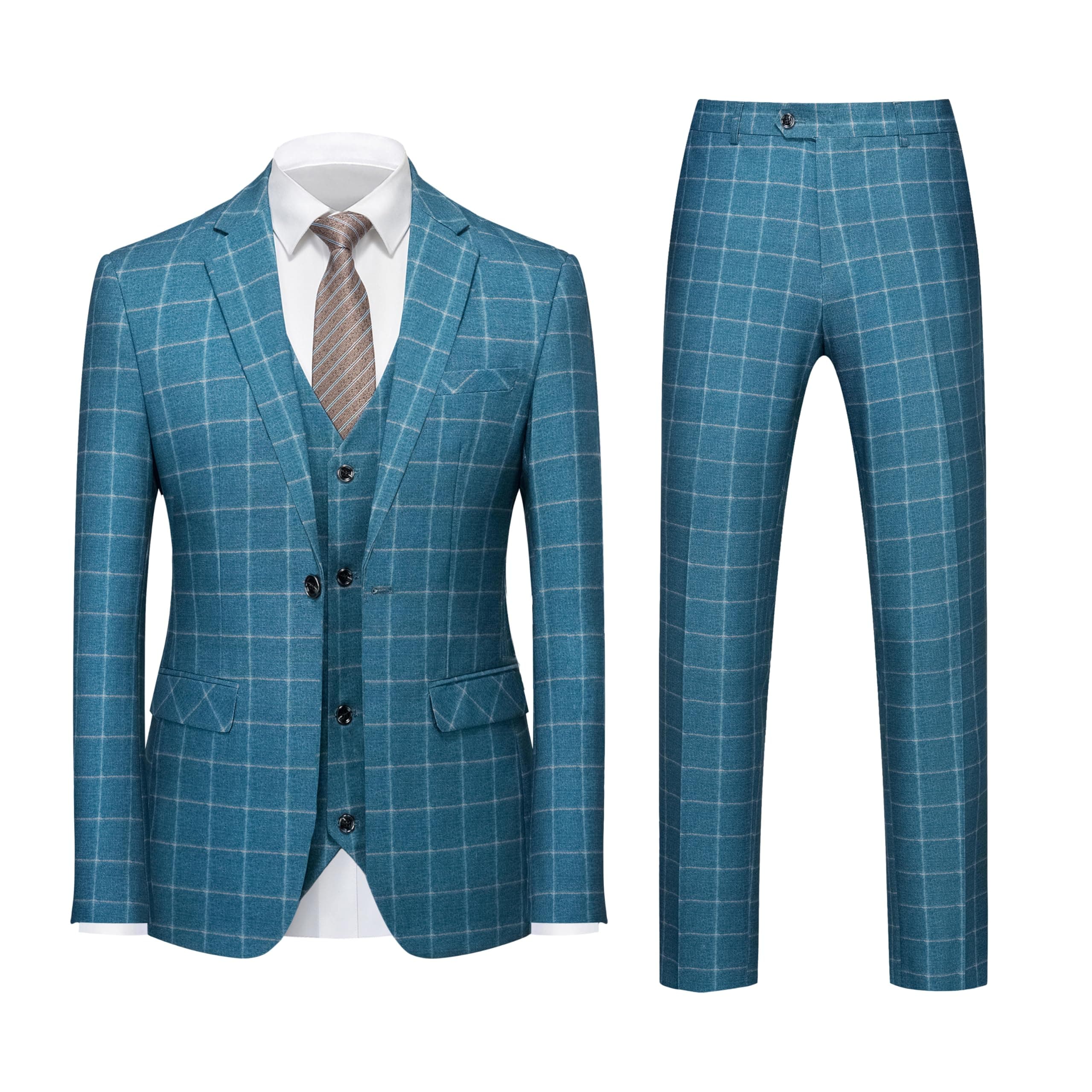 Slim Fit Plaid Suit Set for Men - Perfect for Wedding, Prom, Business